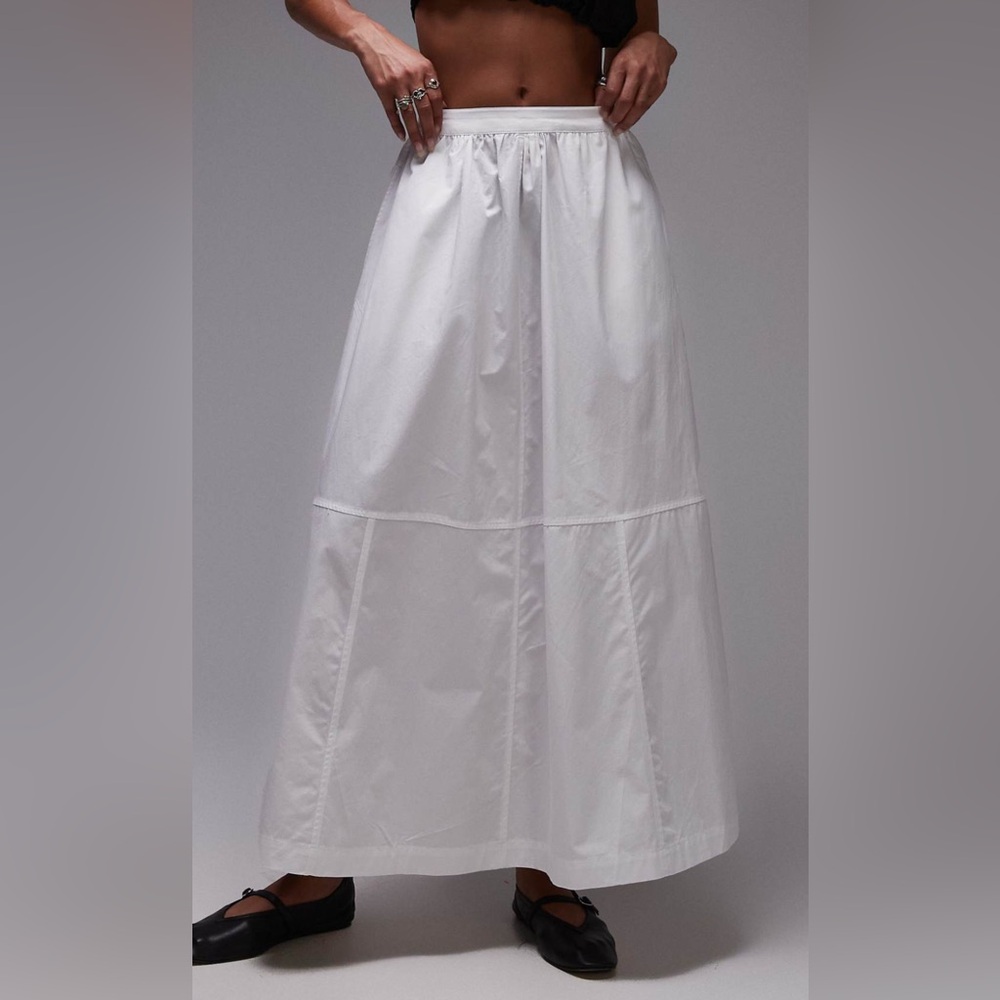 Topshop Cotton Poplin Midi Skirt in Ivory